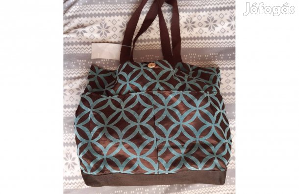 Kék-barna mintás vékony textil táska, új állapotú