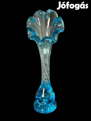 Kék cseh üveg tulipán váza