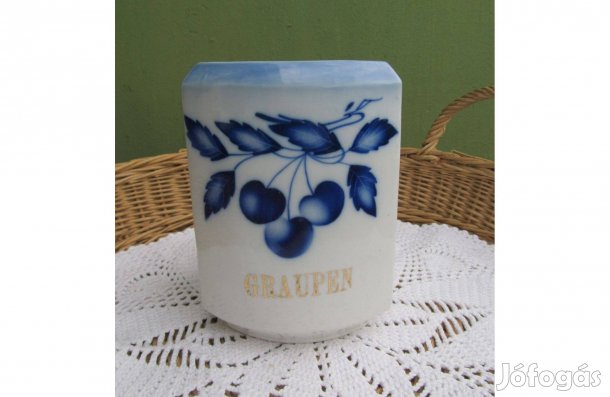 Kék cseresznye mintás, porcelán fűszer tartó
