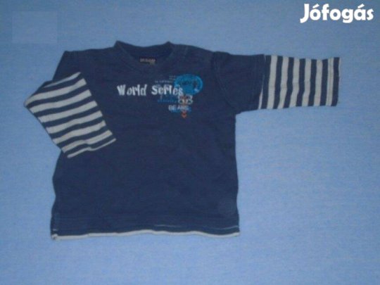 Kék csíkos ujjú hosszú ujjú felső 6-9 hó (méret 74)