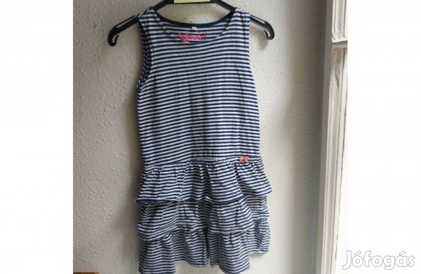 Kék-fehér csíkos kislány nyáriruha,128-as