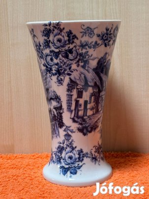 Kék-fehér mintás holland porcelán váza, gyűjtői darab