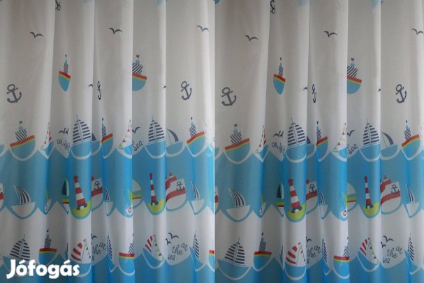 Kék hajó mintás új gyerek függöny (11m x 180 cm)