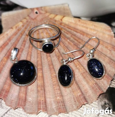 Kék homokkő ezüstözött ékszerszett 