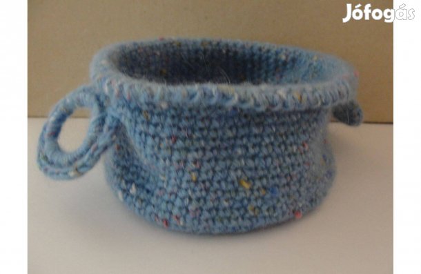 Kék horgolt tároló bármitartó fülekkel 12*6 cm új hibátlan