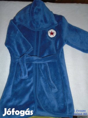 Kék kapucnis puha anyagú köntös 1 éves - méret 80 Little Star felirat