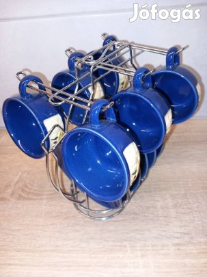 Kék kerámia ,domborműves kávés csésze szett