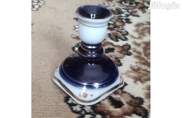 Kék kerámia gyertyatartó kb. 10cm magas