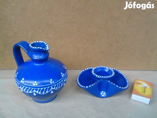 Kék kis kerámia kancsó és sótartó (fűszertartó)