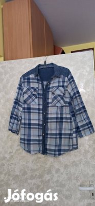 Kék kockás vékony vászon blúz M-es