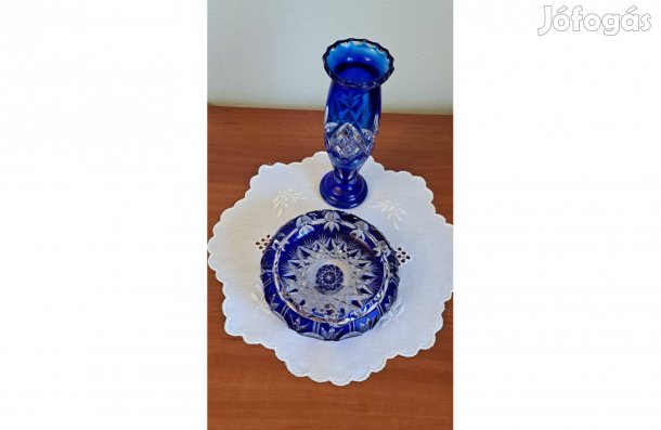 Kék kristály váza és hamutartó egyben eladó