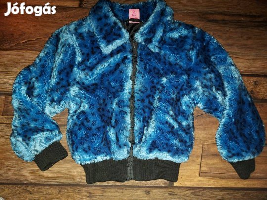 Kék leopárdmintás szőrmés őszi kabát