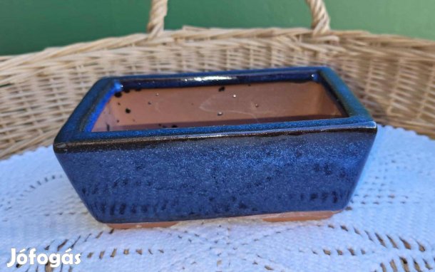Kék mázas kerámia bonsai tál 9,5 x 14,5 cm