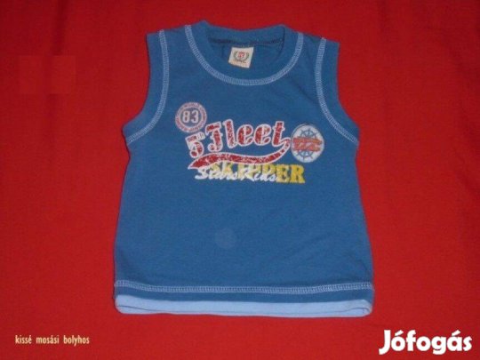 Kék mintás feliratos ujjatlan póló 6-9 hó (méret 74)