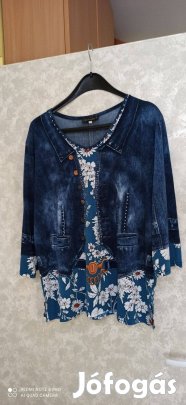 Kék mintás felső nyakán kövekkel díszítve 2XL-es