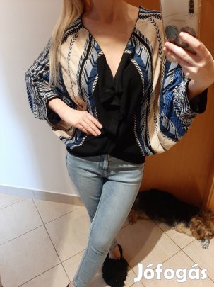 Kék mintás poncsó kardigán