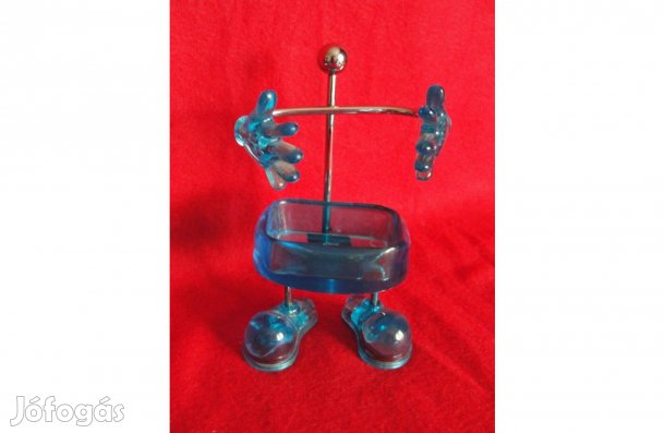 Kék műanyag + fém ékszertartó dekoráció 13 cm