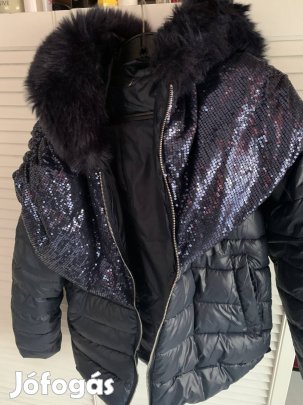 Kék műszörme galléros kabát 38-as méret