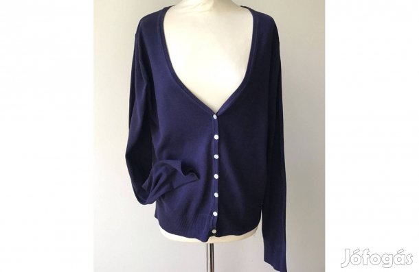 Kék női kardigán, gyöngyház gombos, sötétkék XL-es