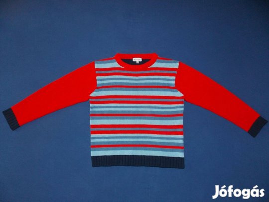 Kék-piros csíkos, kötött pulóver 116-122-os, 6-7 évesre