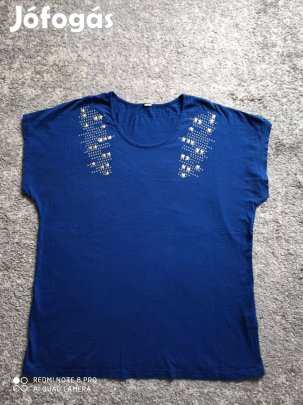 Kék rövid ujjú póló elől ezüst díszítéssel 50-es, nagy méretű
