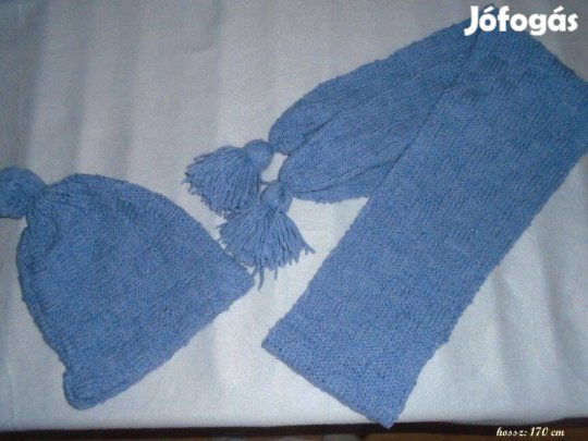 Kék sapka + sál szett 9-10 évesre (méret 140)