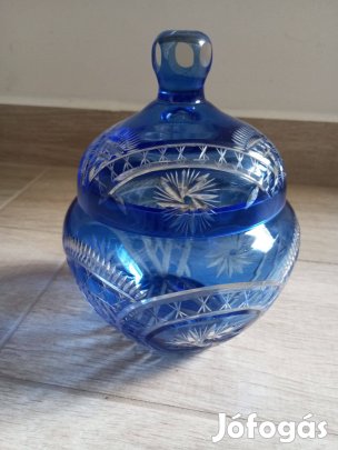 Kék szinű, kristály, fedeles bonbonier