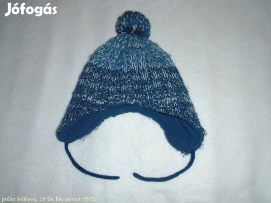 Kék színű polár béléses sapka 18-24 hó (méret 86 / 92)