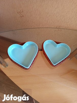 Kék színű porcelán szív fonott tartóban új