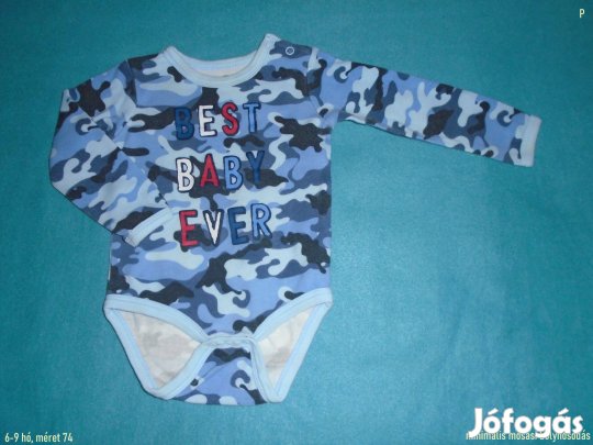 Kék terepmintás hosszú ujjú body 6-9 hó (méret 74)