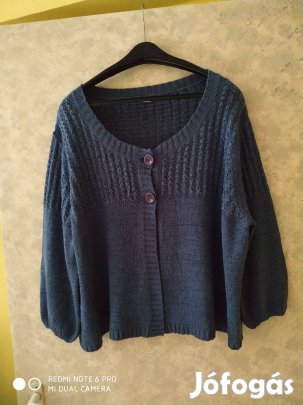 Kék vékony kötött rövid kardigán, boleró extra nagy méretű 56-58-as