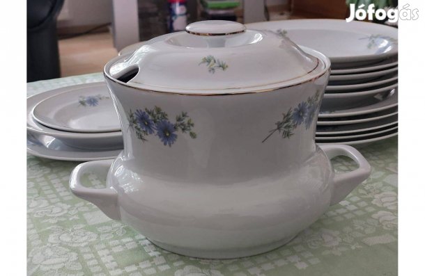 Kék virágos Hollóházi 21 darabos étkészlet