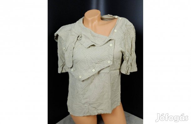 Keki sárgás pöttyös rövid ujjú vékony gombos női ing extra nyakrésszel