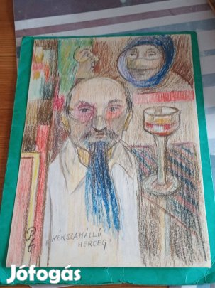 Kékszakállú herceg ceruzarajz, 21x31 cm 19000ft óbuda hagyatékból Kéks