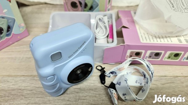 Kékszínű nyomtatós fényképező és kamera