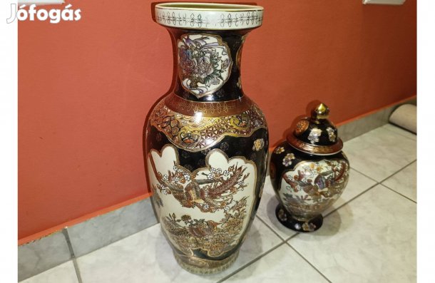 Keleti porcelán fedeles váza és padlóváza , Terebess