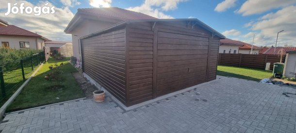 Kényelmes, modern lemezgarázs 5m széles és 6m hosszú Dió színben