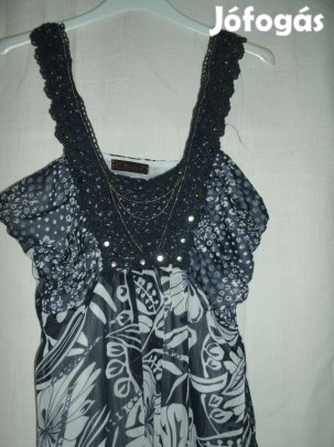 Kenza Kék alapon fehér mintás vállpántos ruha