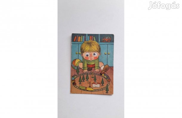 Képeslap - mozgó szemű kisfiú kisvasúttal - 13,5*9,5 cm