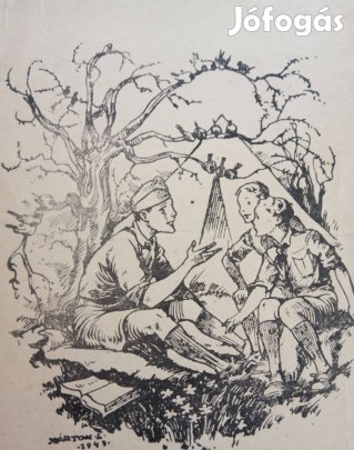 Képeslap levelezőlap Márton Lajos grafika Cserkész megbeszélés 1943