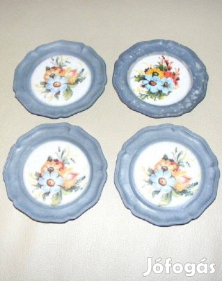 Kerámia betétes virágos ón tálka 4 db