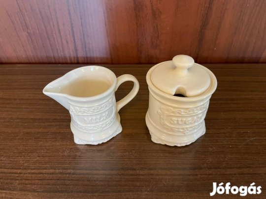 Kerámia cukor tartó és citromlé kiöntő, vajszínű