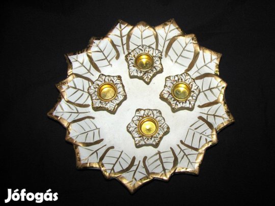 Kerámia dísztál 24 cm átmérő gyertyatartós mutatós új kézműves