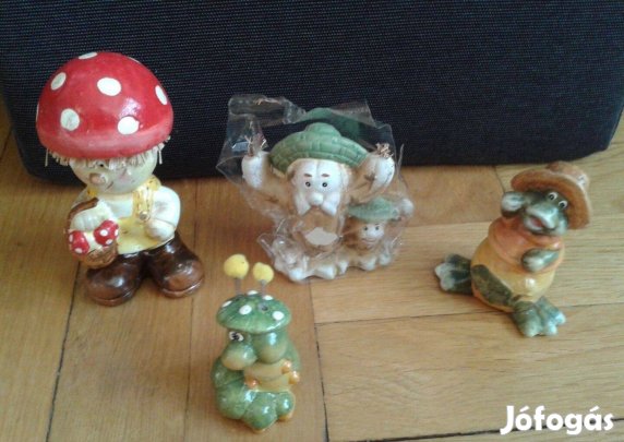 Kerámia dísztárgy, béka, kukac, kaktusz, törpe