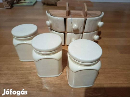Kerámia fűszertartó szett falra szerelhető tartóval