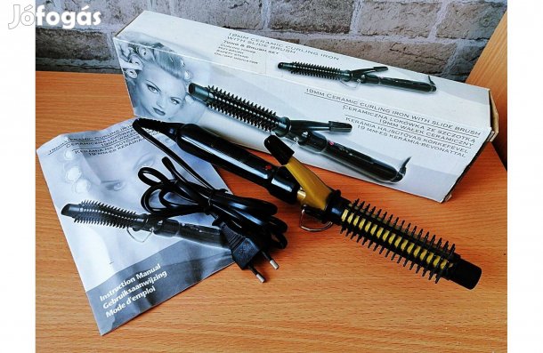 Kerámia hajsütő körkefével, papírjával dobozában