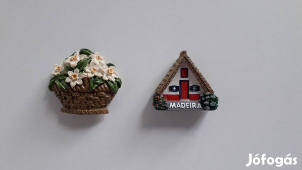 Kerámia hűtőmágnes virágos kosárka és Madeira házikó új hibátlan_