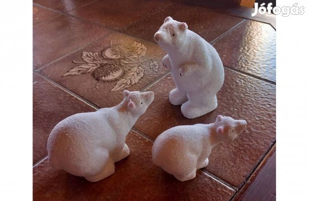 Kerámia jegesmedve család szórt csillámmal 13 x 8 cm - Új