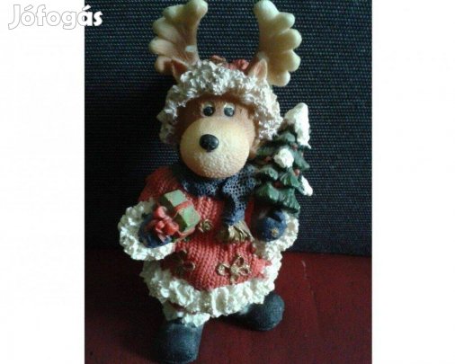 Kerámia karácsonyváró szarvas, dísztárgy