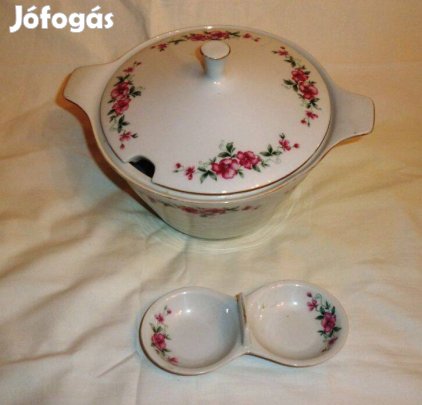 Kerámia leveses tál fűszer tartóval